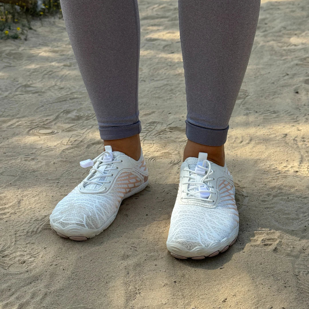 Comfort Step Barefoot Grounding Shoes worn on sand