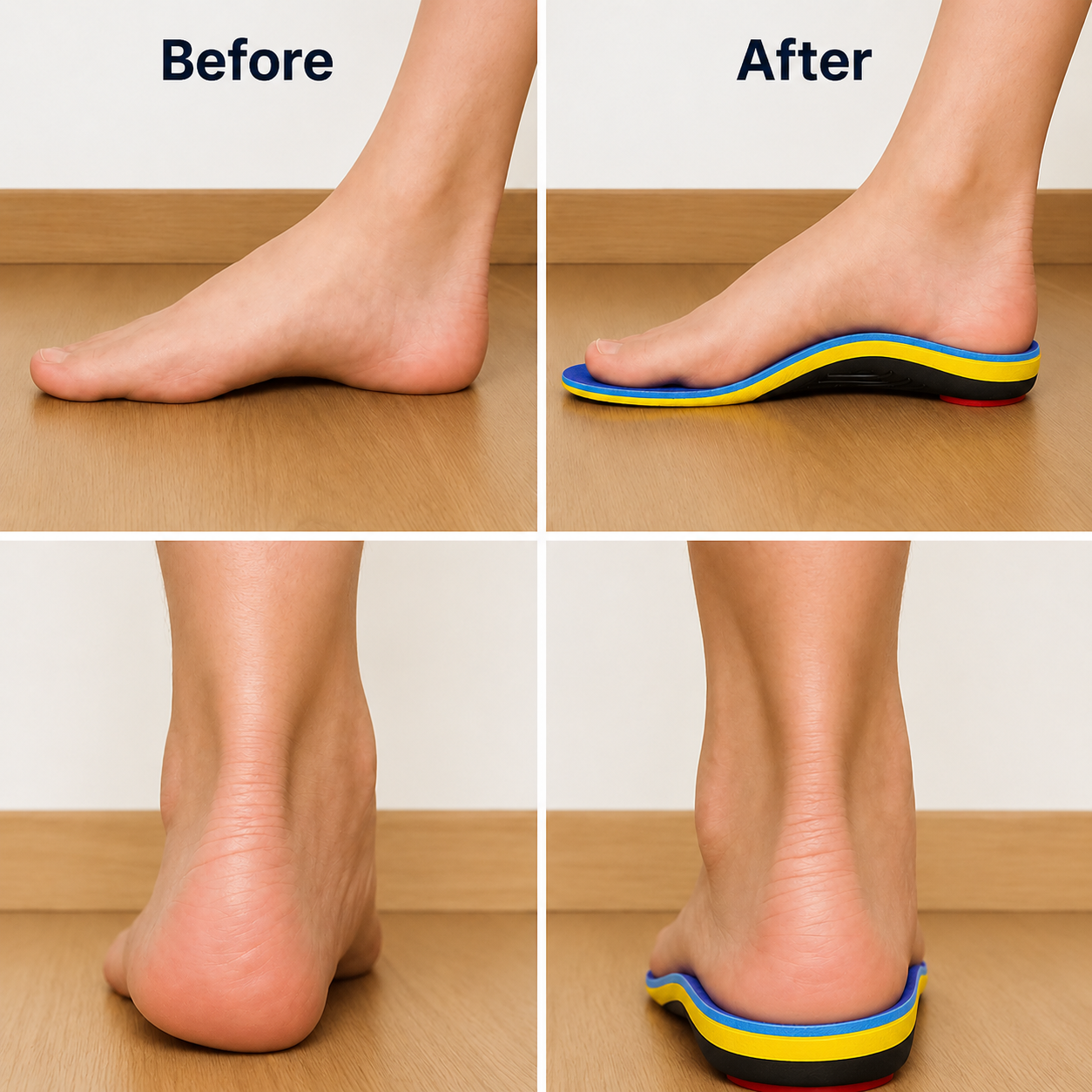 A clean pair of Comfort Step Pro Arch Insoles on a soft cream backdrop