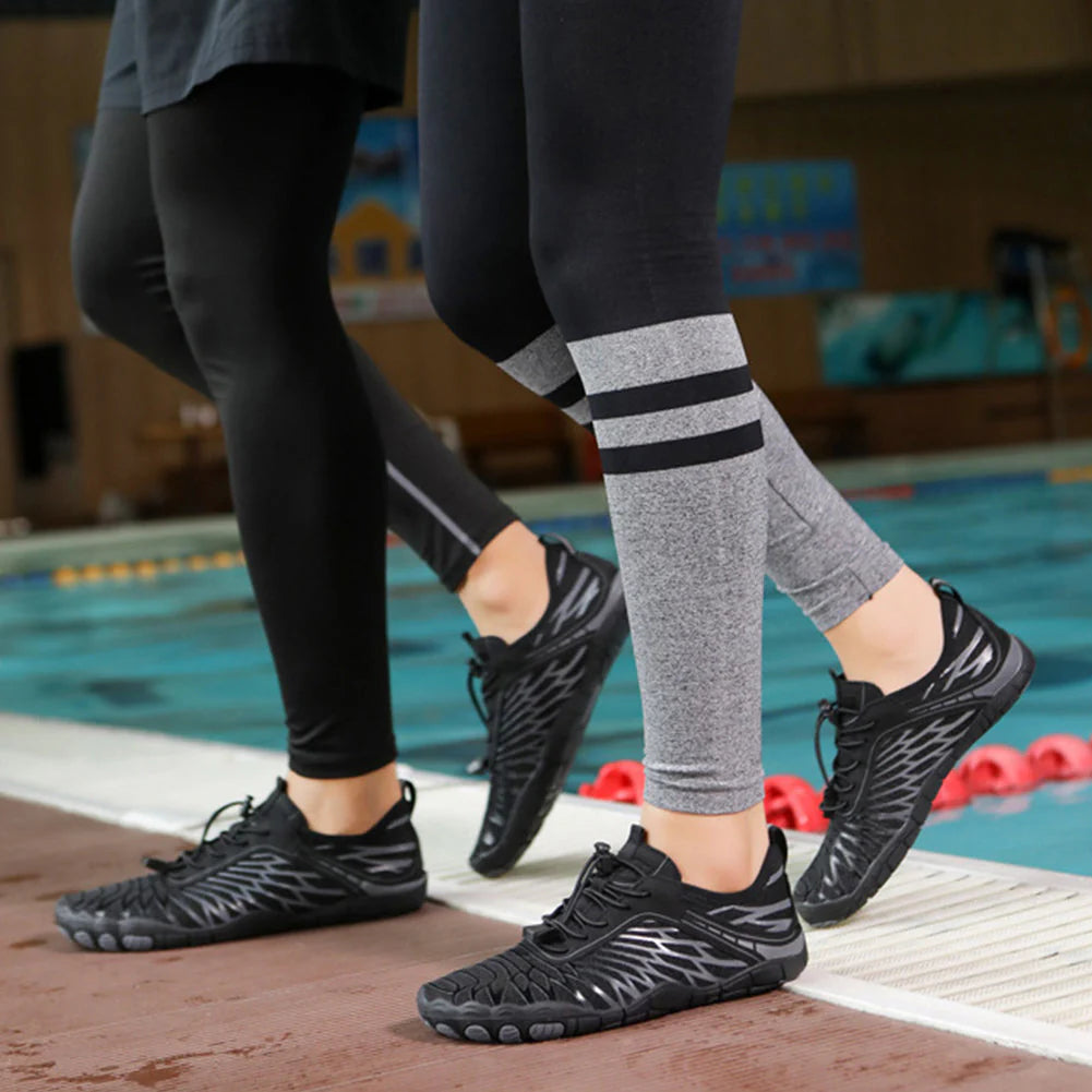 Comfort Step Barefoot Grounding Shoes worn poolside