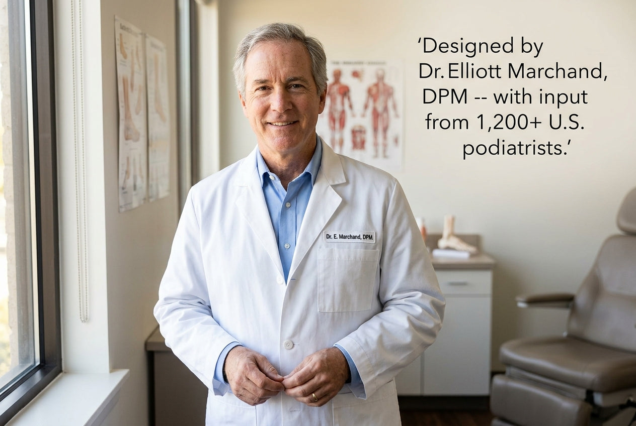 Dr. Elliott Marchand, DPM, in a clinical setting — Comfort Step was designed with input from more than 1,200 U.S. podiatrists.